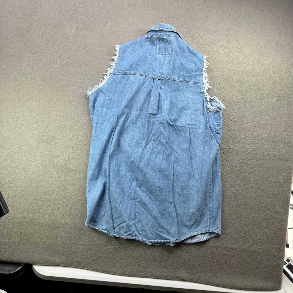 Vintage Andrews Blues Vest Women L Denim Raw Hem Trucker Cowboy Button Up - Picture 3 of 8